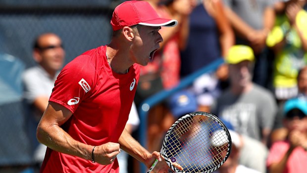 Alex de Minaur of Australia reacts during his Men's Singles second round match against Cristian Garin 