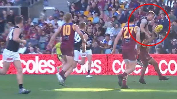 Patrick Cripps' hit on Callum Ah Chee