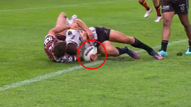 A host of legends were left baffled that this play was awarded a no try to Penrith's Scott Sorensen