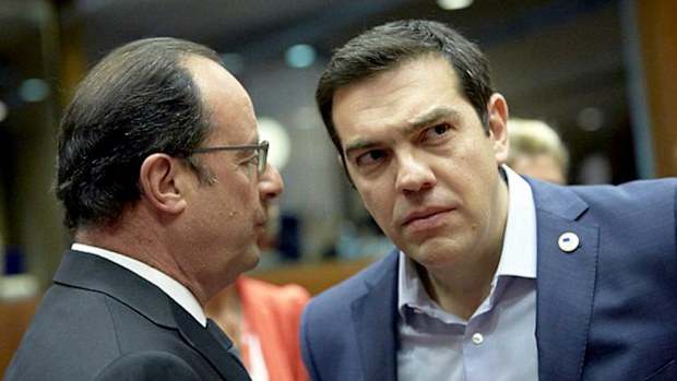 Greek Prime Minister Alexis Tsipras with French President Francois Hollande.