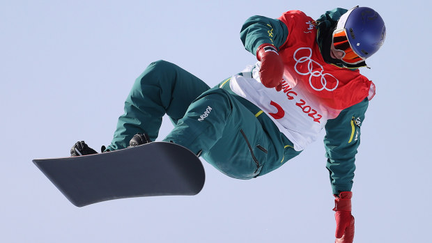 Scotty James of Team Australia performs a trick during the Men's Snowboard Halfpipe Final on day 7 of the Beijing 2022 Winter Olympics.