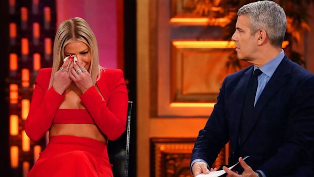 Ariana Madix and host Andy Cohen during the reunion episode for "Vanderpump Rules".