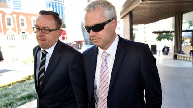 Shane Heal – who is alleged to have defrauded NBA coach Brett Brown - arrives at Brisbane Magistrates Court (AAP Image/Darren England).