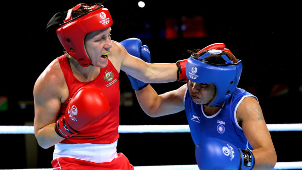 Shelley Watts (left) in action at the 2014 Commonwealth Games in Glasgow, where she won gold.