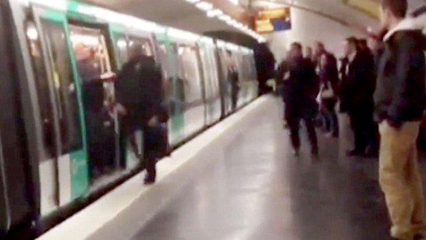 A still from a video showing alleged racist violence on a Paris train. (Supplied)