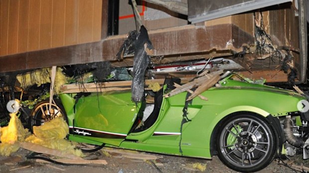 The smashed Lamborghini (Costa Mesa Police Department)