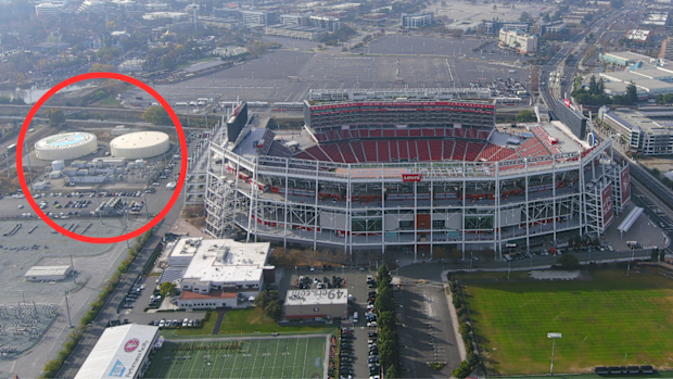Levi's Stadium in Santa Clara, with the neighbouring electrical substation circled. 