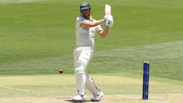 Mitchell Marsh plays a shot during day two of the first Test match between Australia and Pakistan in Perth. 