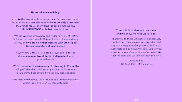 The second half of the Ultra Violette Lean Screen statement.