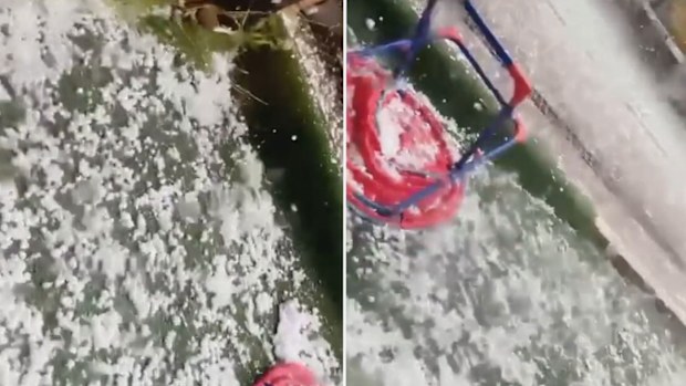Hail in Georges Hall in Sydney's west on Tuesday August 23
