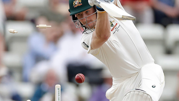 Cameron Bancroft is bowled during Australia's tour match against Worcestershire.