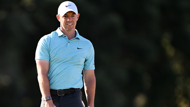 Rory McIlroy reacts to his chip shot on the 14th green during the final round of the 2023 US Open Championship.