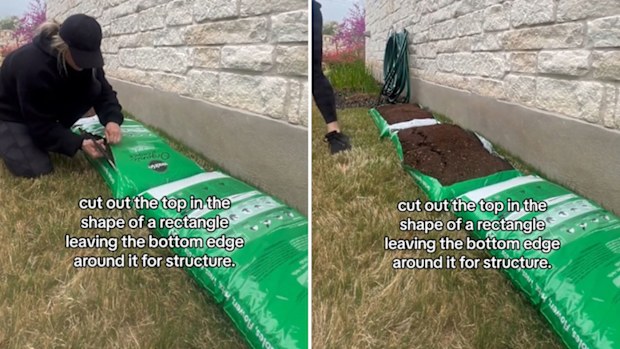 Garden made out of soil bags, gardening hack