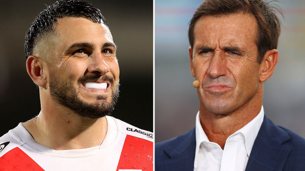 Dragons star Jack Bird gets some advice from Andrew Johns.