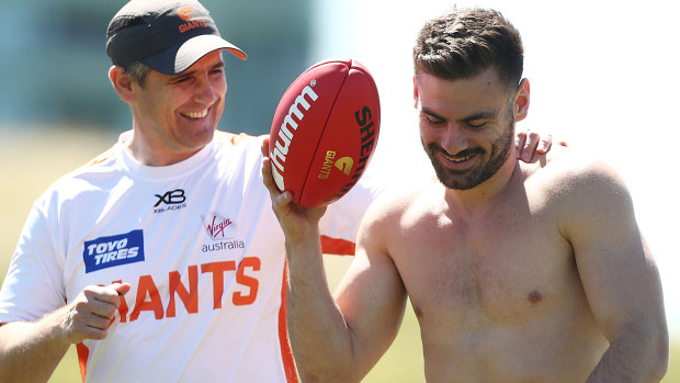 Giants coach Leon Cameron and Stephen Coniglio 