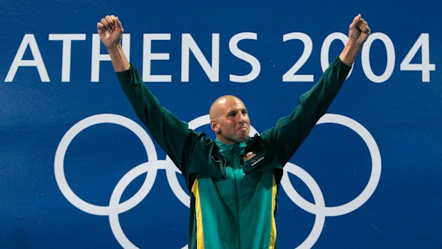 Hackett celebrates his heroic triumph.