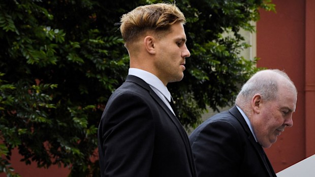 Jack de Belin arriving at Wollongong Court today.
