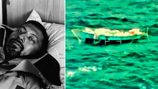 A supplied undated image obtained Monday, September 24, 2018 of Indian solo yachtsman Abhilash Tomy lying in his bunk aboard his 10-metre vessel Thuriya.