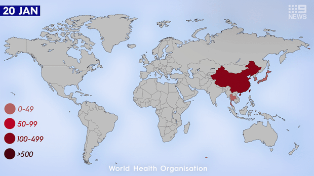 How confirmed cases of coronavirus have spread around the world since January.
