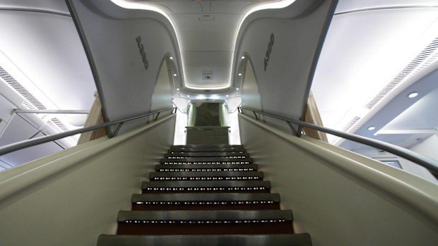 The interior stairs of an Airbus A380.