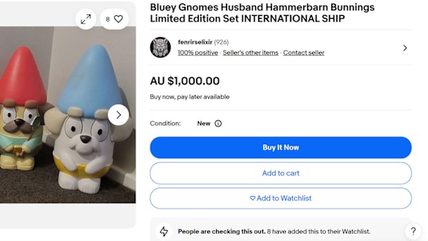 Bluey gnomes from Bunnings sold on eBay for $1000 full set