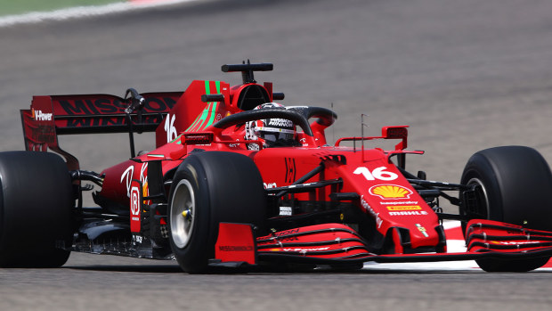 Charles Leclerc in action for Ferrari during the Bahrain pre-season test.