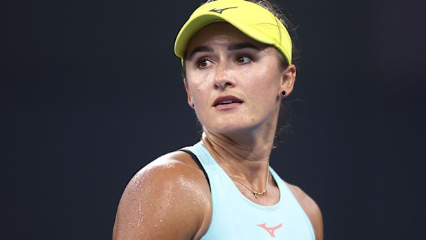 Arina Rodionova of Australia looks on in her match against Sofia Kenin of USA during day two of the  2024 Brisbane International at Queensland Tennis Centre on January 02, 2024 in Brisbane, Australia (Photo by Chris Hyde/Getty Images)