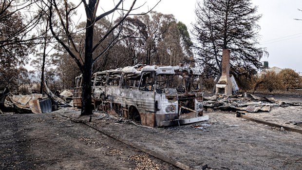 Burnt property is seen in Clifton Creek near Bairnsdale.