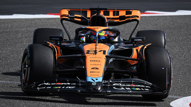 Oscar Piastri in action for McLaren on day one of pre-season testing in Bahrain.