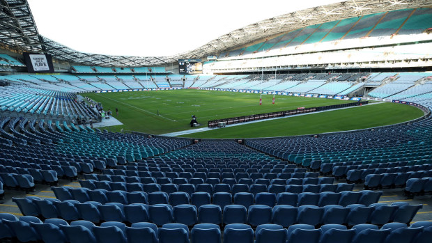 Empty ANZ Stadium amid the coronavirus ahead of the NRL. (Getty)