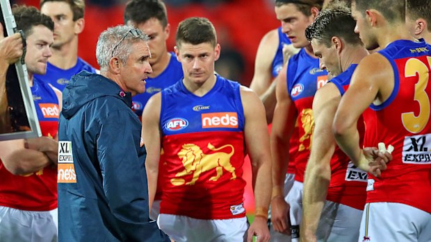 The Lions react to the loss after the round 10 AFL match against the Richmond Tigers