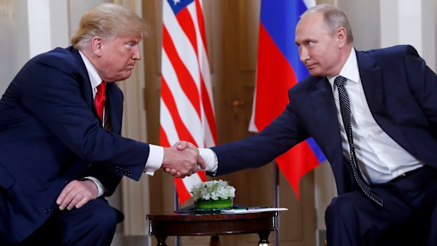 Donald Trump and Vladimir Putin at their July 2018 meeting in Helsinki.