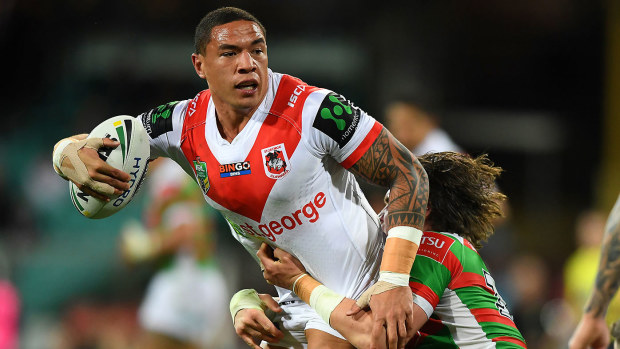 Tyson Frizell of the Dragons is tackled