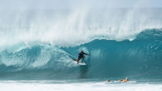 Kelly Slater of the United States surfs during the Billabong Pipe Masters 