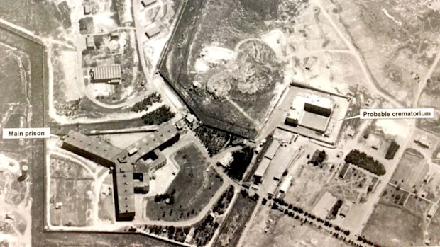An aerial photograph of a military prison north of Damascus. (US State Department)