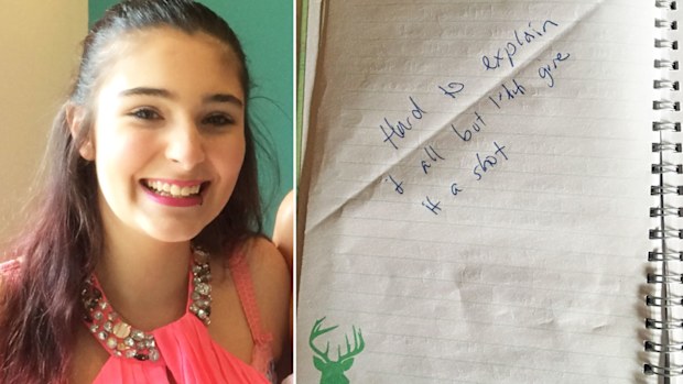 Cassidy Trevan, and part of the note she wrote less than a fortnight before she died.