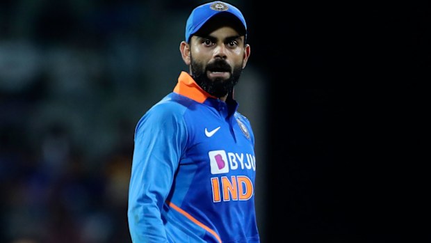 India's captain Virat Kohli reacts