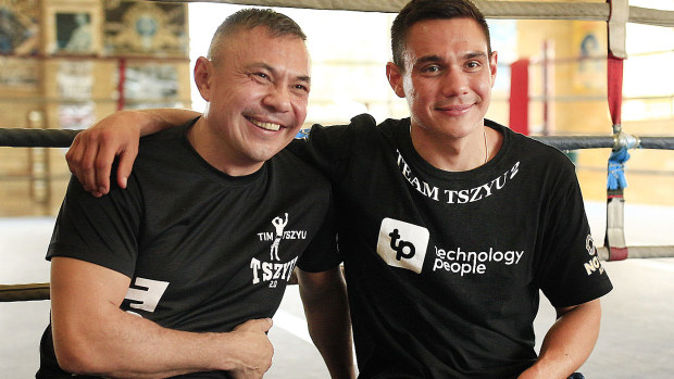 Kostya Tszyu with son Tim Tszyu at Tszyu Boxing Academy 