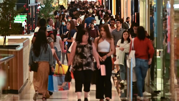 Shoppers are seen at Westfield during Boxing Day in Parramatta