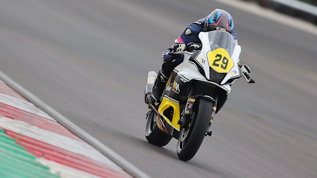 Mia Rusthen in action earlier in the maiden WorldWCR weekend. She was taken to hospital after a shocking crash midway through the first race.
