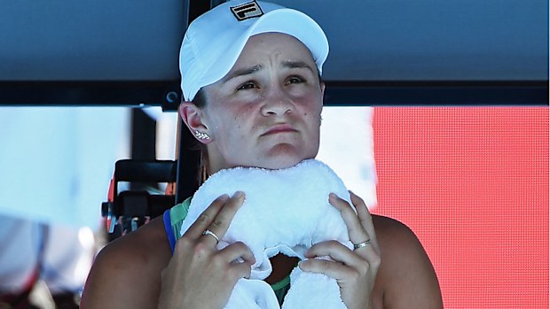 Ashleigh Barty of Australia towels down between games during her Women's Singles Semifinal match against Sofia Kenin