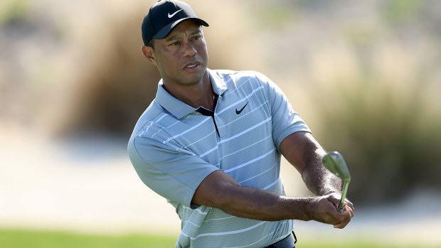 Tiger Woods of The United States plays a shot during practice as a preview for the Hero World Challenge at Albany Golf Course on November 28, 2023 in Nassau