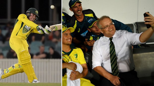 Harry Nielsen of the PM's XI hits a 6