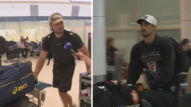 Mitchell Starc and Marnus Stoinis arrive back on Australian soil.