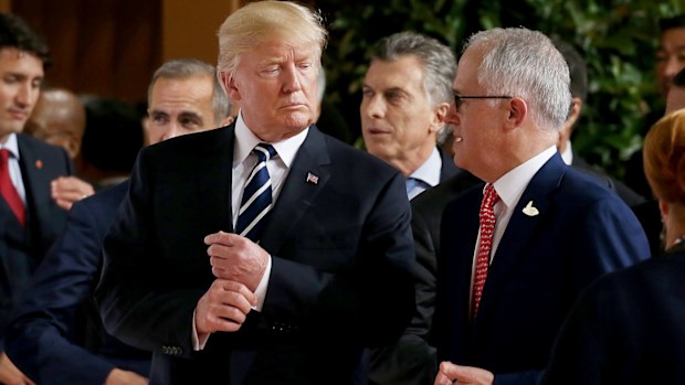 Donald Trump and Malcolm Turnbull meet at the G20 summit in Hamburg. (AAP)