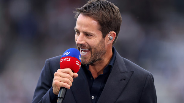 Pundit and former footballer, Jamie Redknapp speaks with Sky Sports prior to the Premier League match between Newcastle United and Aston Villa at St. James Park on August 12, 2023 in Newcastle upon Tyne, England. (Photo by George Wood/Getty Images)