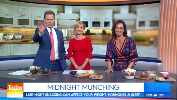 Dr Joanna McMillan on Today Show talking about healthy midnight snacks