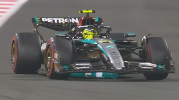 Lewis Hamilton had a bollard lodged underneath his Mercedes in qualifying for the season-ending Abu Dhabi Grand Prix, his final race with Mercedes.