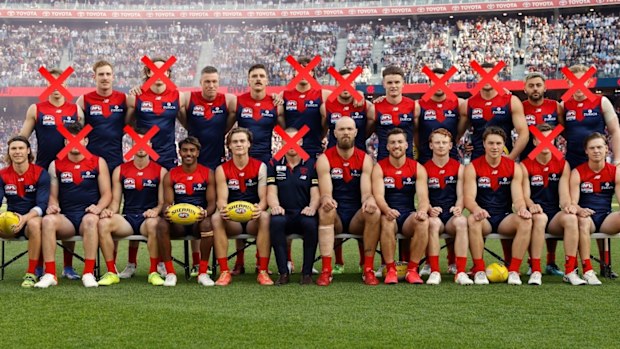 10 of Melbourne's 2021 premiership team, and coach Simon Goodwin, are no longer with the club.