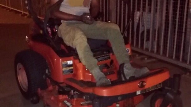 The man was allegedly drunk when driving a lawnmower down a footpath.